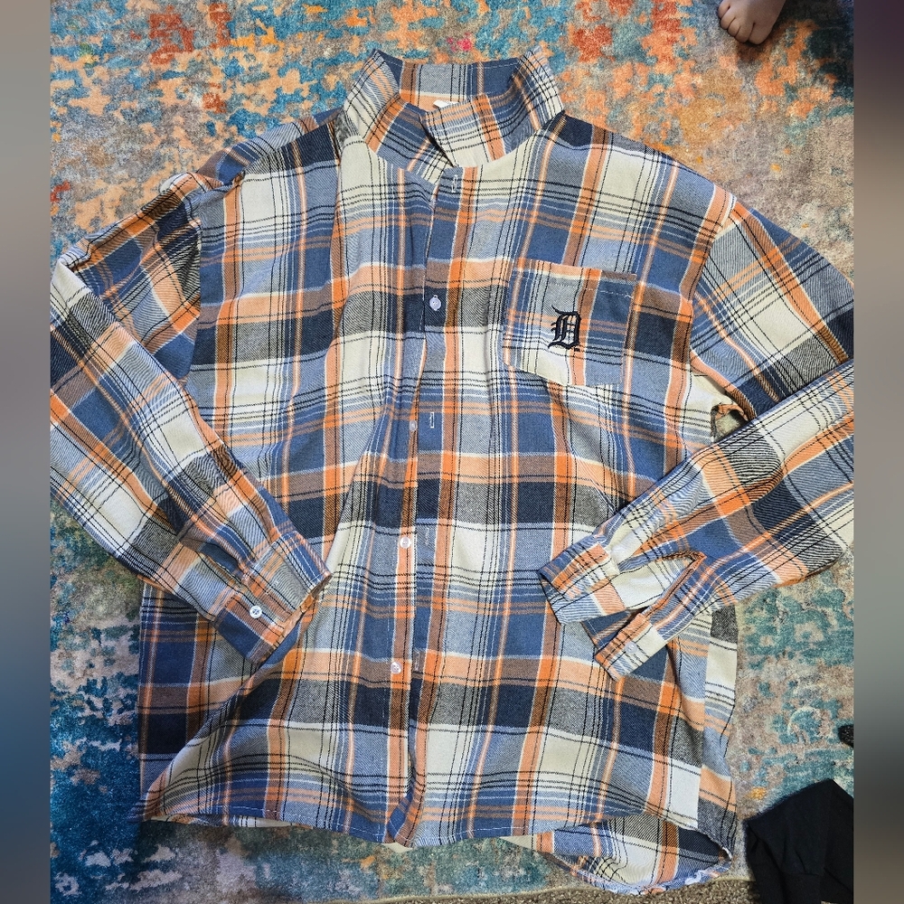 OFFICIAL MERCHANDISE Comerica Park Detroit Tigers Plaid Shirt L